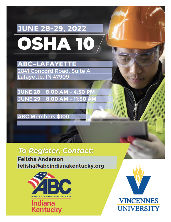 OSHA 10 Training Classes (Lafayette, IN) Associated Builders and